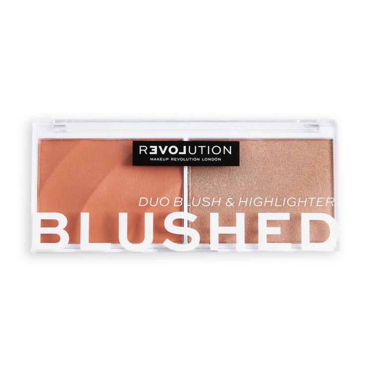 Revolution Relove Colour Play Blushed Duo Blush &amp; Highlighter Konturovací paletka pro ženy 5,8 g Odstín Queen
