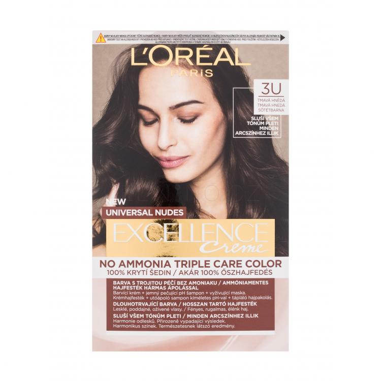 L&#039;Oréal Paris Excellence Creme Triple Protection Barva na vlasy pro ženy 48 ml Odstín 3U Dark Brown poškozená krabička