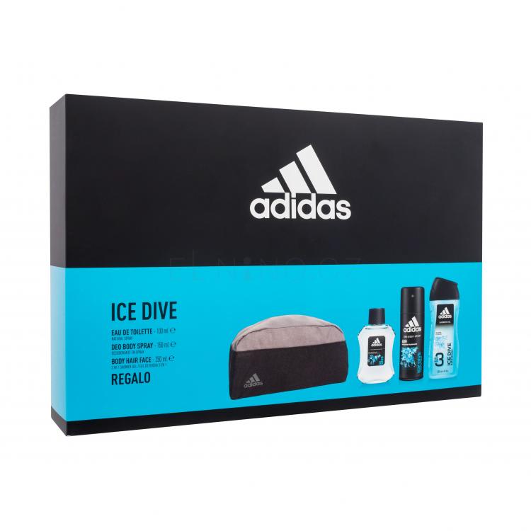 Adidas Ice Dive Dárková kazeta toaletní voda 100 ml + deodorant 150 ml + sprchový gel 250 ml + kosmetická taštička