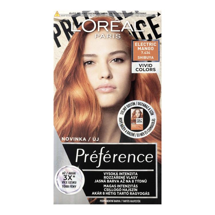 L&#039;Oréal Paris Préférence Vivid Colors Barva na vlasy pro ženy 60 ml Odstín 7,434 Electric Mango