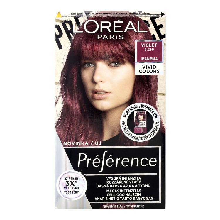 L&#039;Oréal Paris Préférence Vivid Colors Barva na vlasy pro ženy 60 ml Odstín 5.260 Violet