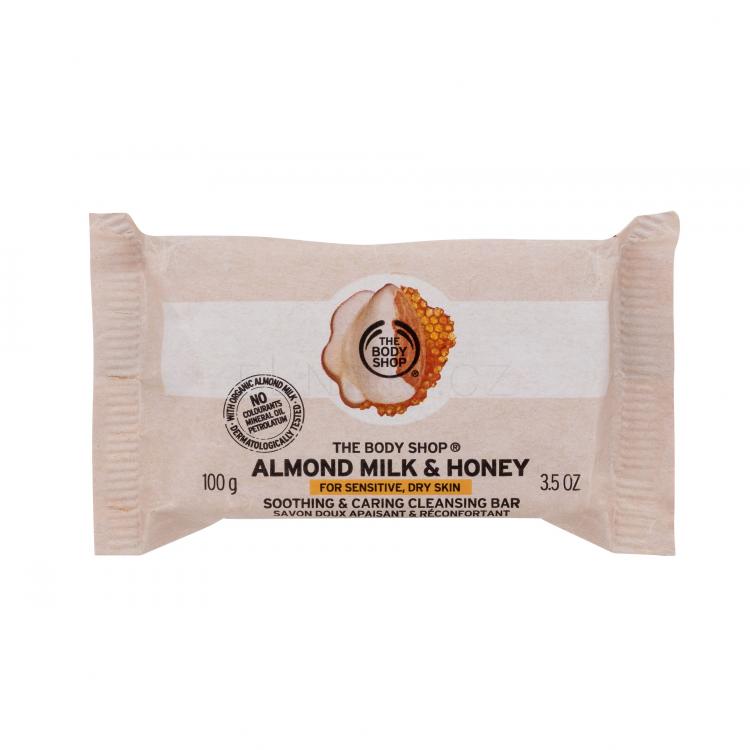 The Body Shop Almond Milk &amp; Honey Soothing &amp; Caring Cleansing Bar Tuhé mýdlo pro ženy 100 g