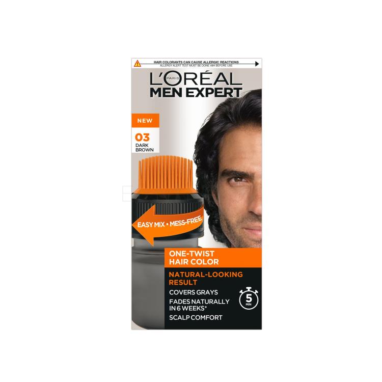 L&#039;Oréal Paris Men Expert One-Twist Hair Color Barva na vlasy pro muže 50 ml Odstín 03 Dark Brown