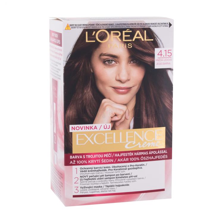 L&#039;Oréal Paris Excellence Creme Triple Protection Barva na vlasy pro ženy 48 ml Odstín 4,15 Frosted Brown poškozená krabička
