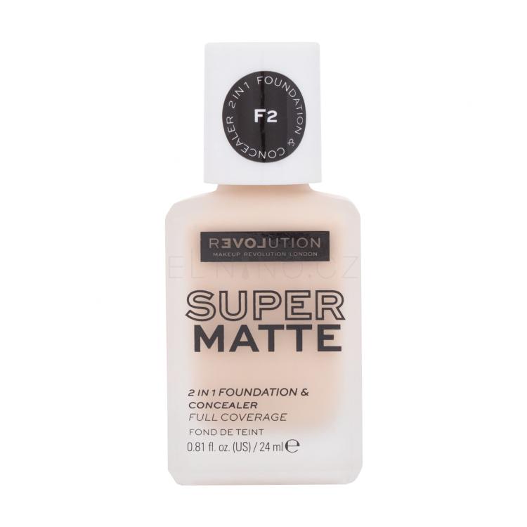 Revolution Relove Super Matte 2 in 1 Foundation &amp; Concealer Make-up pro ženy 24 ml Odstín F2