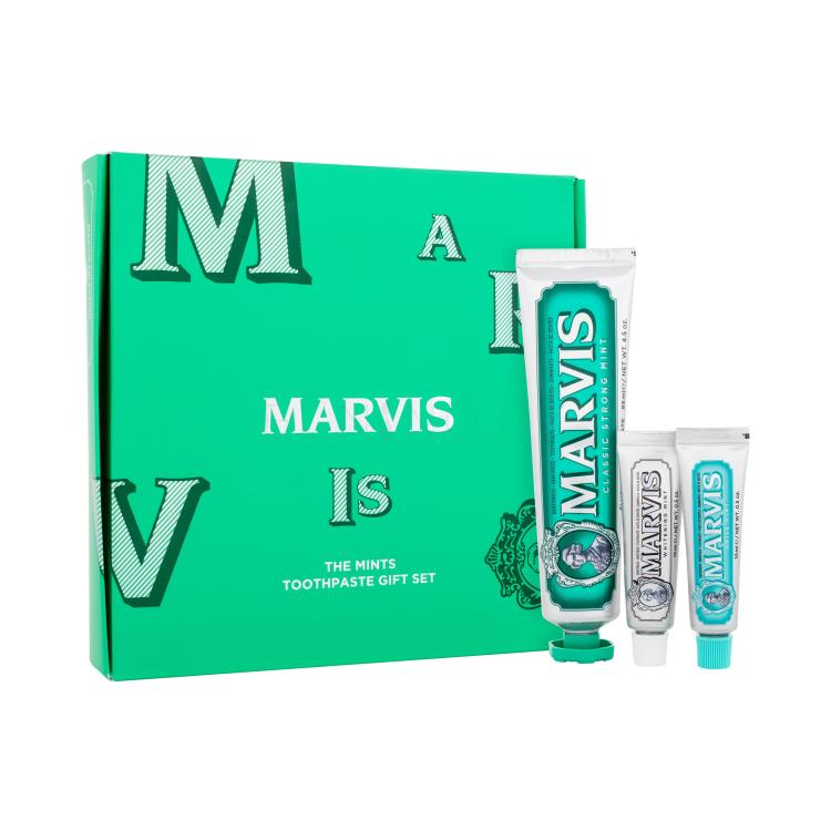 Marvis The Mints Toothpaste Dárková kazeta zubní pasta Classic Strong Mint 85 ml + zubní pasta Anise Mint 10 ml + zubní pasta Whitening Mint 10 ml