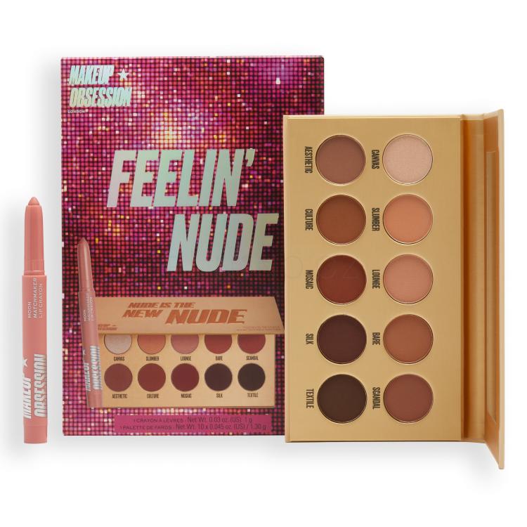 Makeup Obsession Feelin´ Nude Dárková kazeta paletka očních stínů Nude Is The New Nude 13 g + tužka na rty Matchmaker Lip Crayon 1 g Moon
