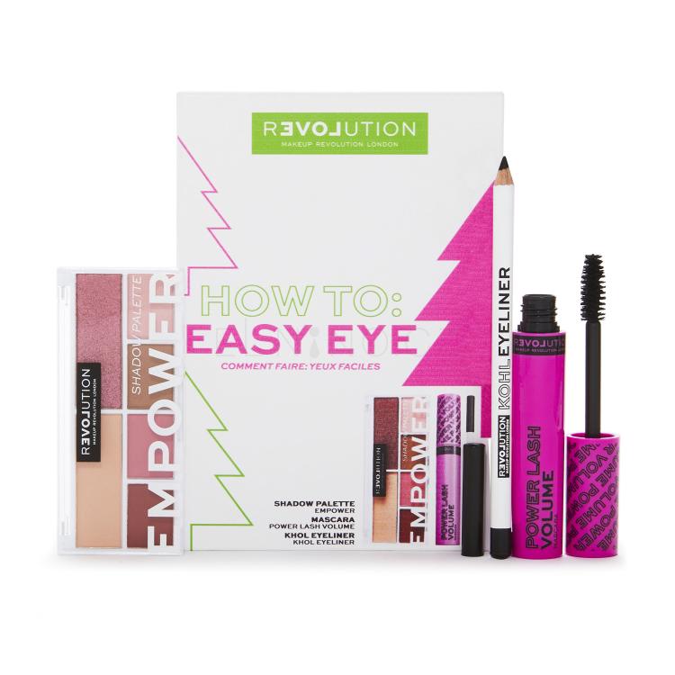 Revolution Relove How To: Easy Eye Dárková kazeta řasenka Power Lash Volume Mascara 7 ml + paletka očních stínů Empower Shadow Palette 5,2 g + oční linky Khol Eyeliner 1,2 g Black