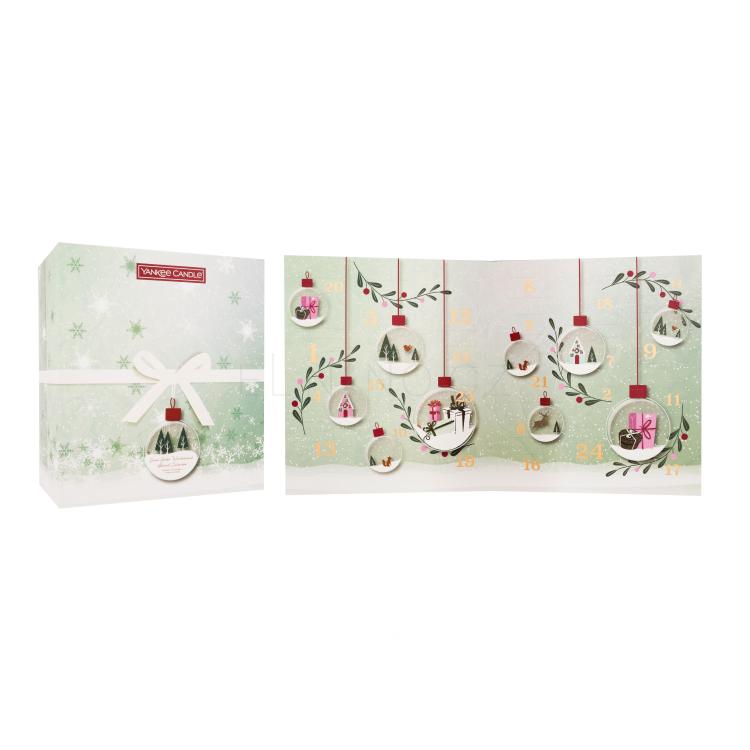 Yankee Candle Snow Globe Wonderland Advent Calendar Dárková kazeta čajová svíčka 12 x 9,8 g + votivní svíčka ve skle 12 x 37 g +  svícen na čajovou svíčku