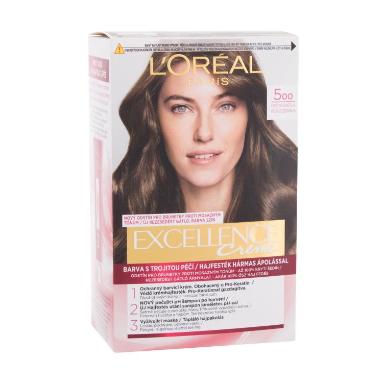 L&#039;Oréal Paris Excellence Creme Triple Protection Barva na vlasy pro ženy 48 ml Odstín 500 Natural Brown poškozená krabička