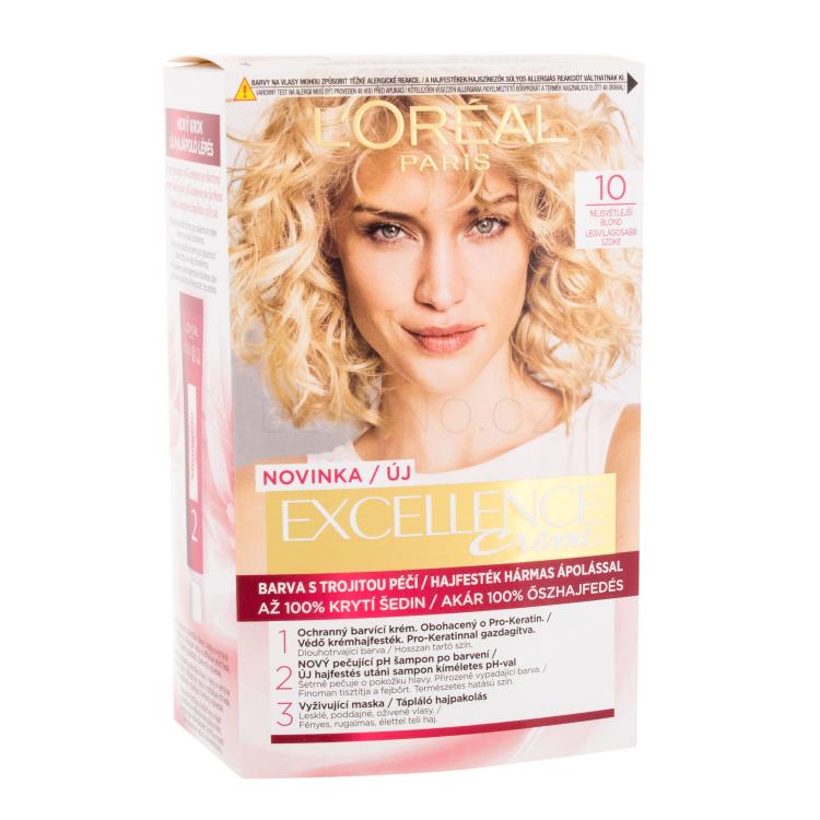 L&#039;Oréal Paris Excellence Creme Triple Protection Barva na vlasy pro ženy 48 ml Odstín 10 Lightest Ultimate Blonde poškozená krabička