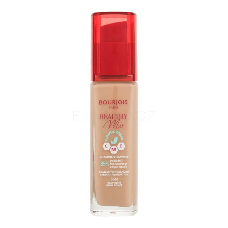 BOURJOIS Paris Healthy Mix Clean &amp; Vegan Radiant Foundation Make-up pro ženy 30 ml Odstín 55N Deep Beige