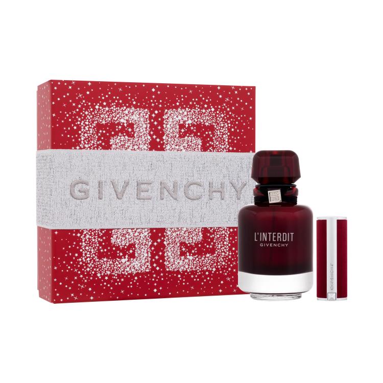 Givenchy L&#039;Interdit Rouge Dárková kazeta parfémovaná voda 50 ml + rtěnka Le Rouge Deep Velvet 1,5 g 37 Rouge Grainé