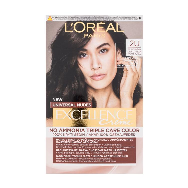L&#039;Oréal Paris Excellence Creme Triple Protection Barva na vlasy pro ženy 48 ml Odstín 2U Black-Brown poškozená krabička