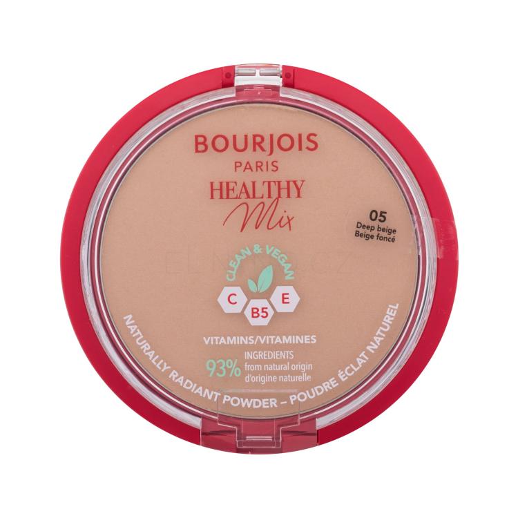 BOURJOIS Paris Healthy Mix Clean &amp; Vegan Naturally Radiant Powder Pudr pro ženy 10 g Odstín 05 Deep Beige