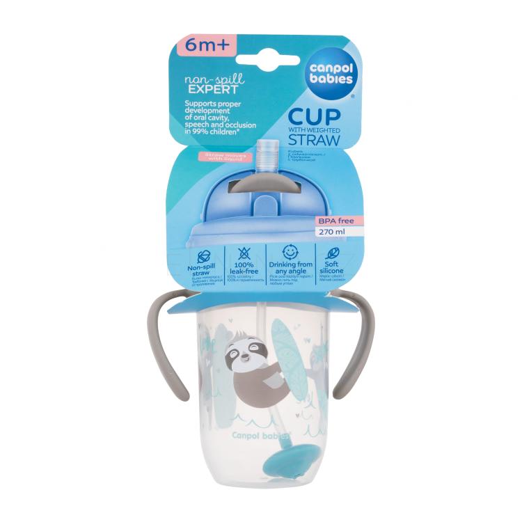 Canpol babies Exotic Animals Non-Spill Expert Cup With Weighted Straw Grey Hrneček pro děti 270 ml