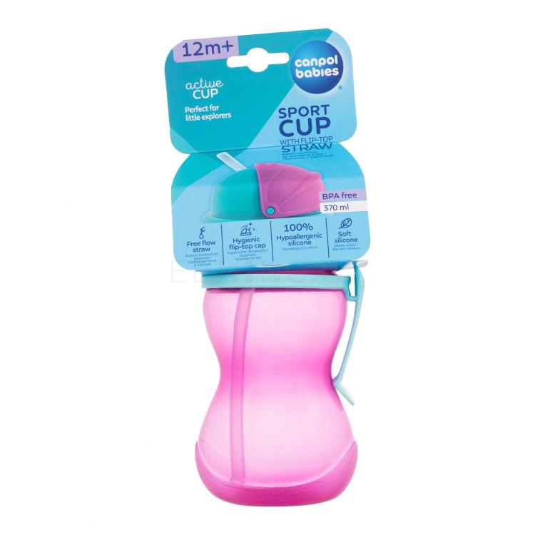 Canpol babies Active Cup Sport Cup With Flip-Top Straw Pink Hrneček pro děti 370 ml