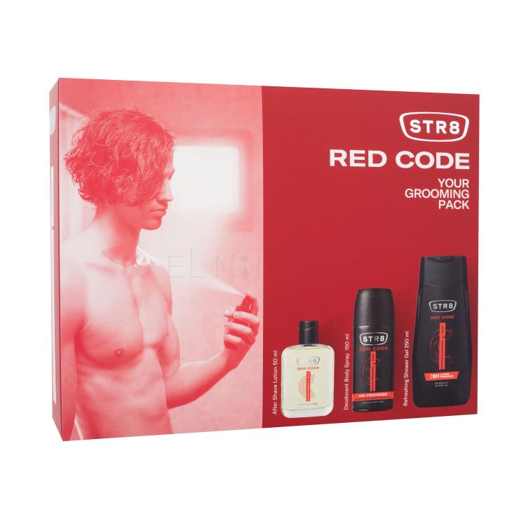 STR8 Red Code Dárková kazeta voda po holení 50 ml + deodorant 150 ml + sprchový gel 250 ml poškozená krabička