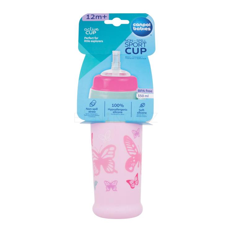 Canpol babies Active Cup Non-Spill Sport Cup Butterfly Pink Hrneček pro děti 350 ml