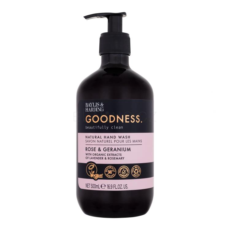 Baylis &amp; Harding Goodness Rose &amp; Geranium Natural Hand Wash Tekuté mýdlo pro ženy 500 ml