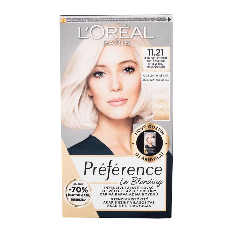 L&#039;Oréal Paris Préférence Le Blonding Barva na vlasy pro ženy 1 ks Odstín 11.21 Ultra Light Cold Pearl Blonde poškozená krabička