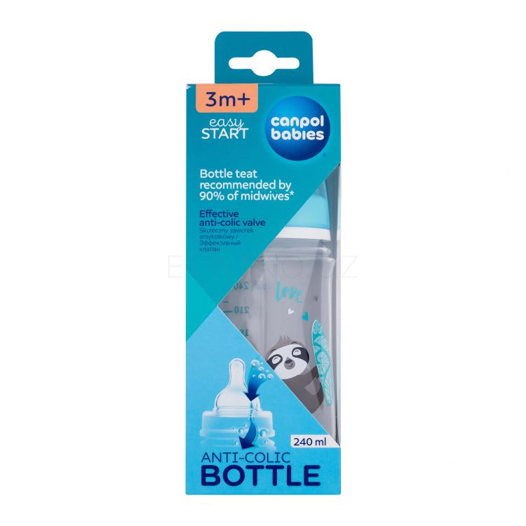 Canpol Babies Exotic Animals Easy Start Anti-Colic Bottle Blue 3m+ Kojenecká lahev pro děti 240 ml