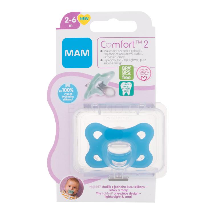 MAM Comfort 2 Silicone Pacifier 2-6m Blue Dudlík pro děti 1 ks
