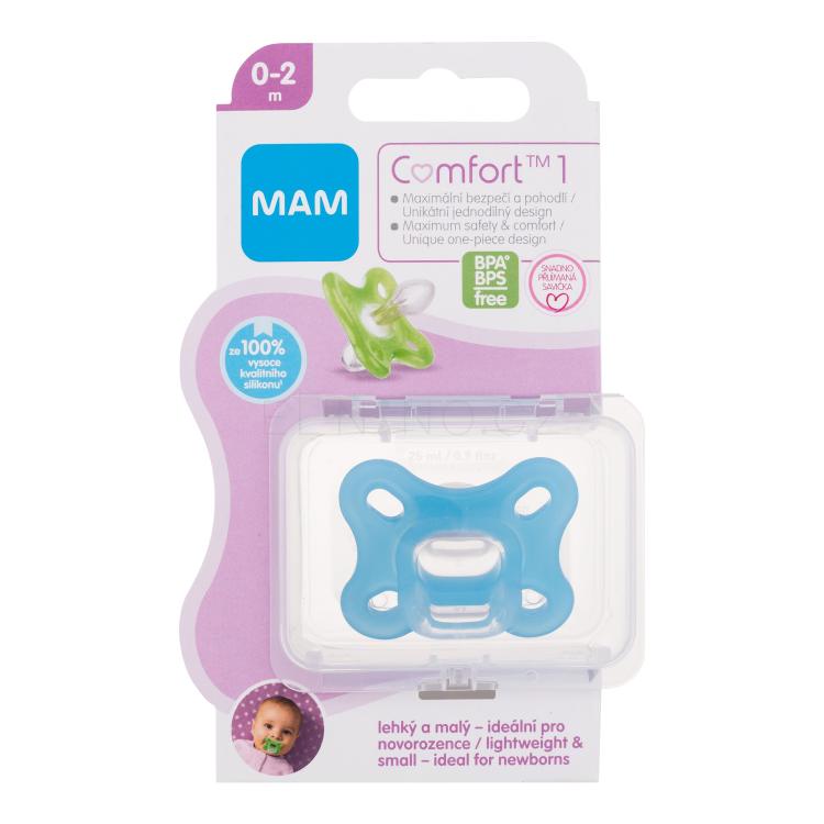 MAM Comfort 1 Silicone Pacifier 0-2m Blue Dudlík pro děti 1 ks