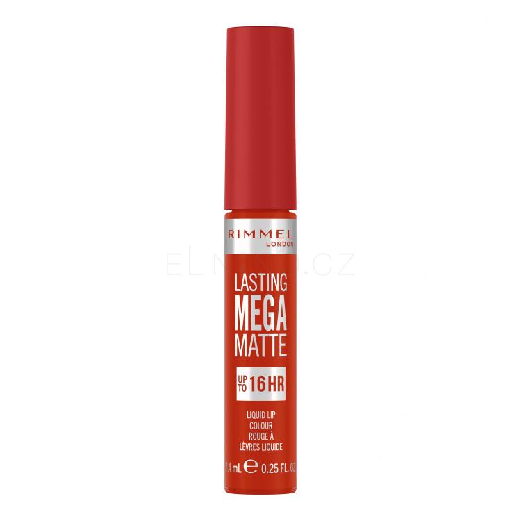 Rimmel London Lasting Mega Matte Liquid Lip Colour Rtěnka pro ženy 7,4 ml Odstín Scarlet Flames