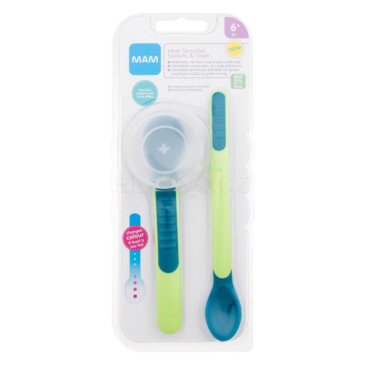 MAM Heat Sensitive Spoons &amp; Cover 6m+ Green Nádobí pro děti Set