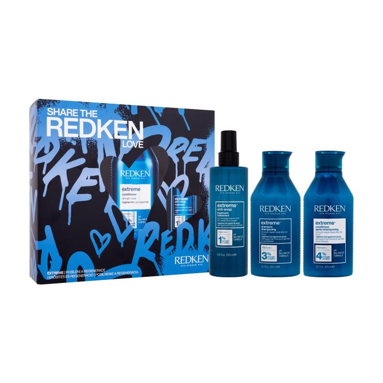 Redken Share The Redken Extreme Love Dárková kazeta šampon Extreme Shampoo 300 ml + kondicionér Extreme Conditioner 300 ml + vlasová péče Extreme Anti-Snap Treatment 250 ml