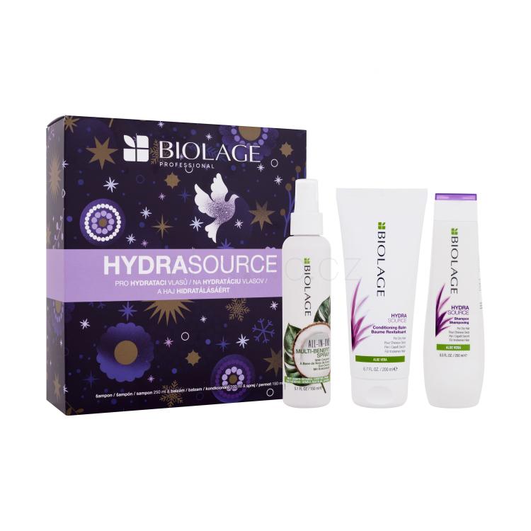 Biolage Hydra Source Dárková kazeta šampon Hydra Source Shampoo 250 ml + kondicionér na vlasy Hydra Source Conditioner 200 ml + sprej na vlasy All-In-One Coconut Infusion 150 ml