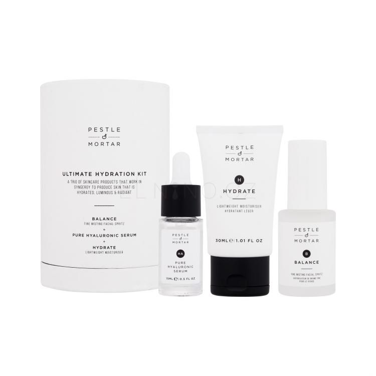 Pestle &amp; Mortar The Ultimate Hydration Kit Dárková kazeta hydratační pleťová voda Balance Fine Misting Facial Spritz 30 ml + hyaluronové pleťové sérum Pure Hyaluronic Serum 15 ml + hydratační pleťový krém Hydrate Lightweight Moisturiser 30 ml