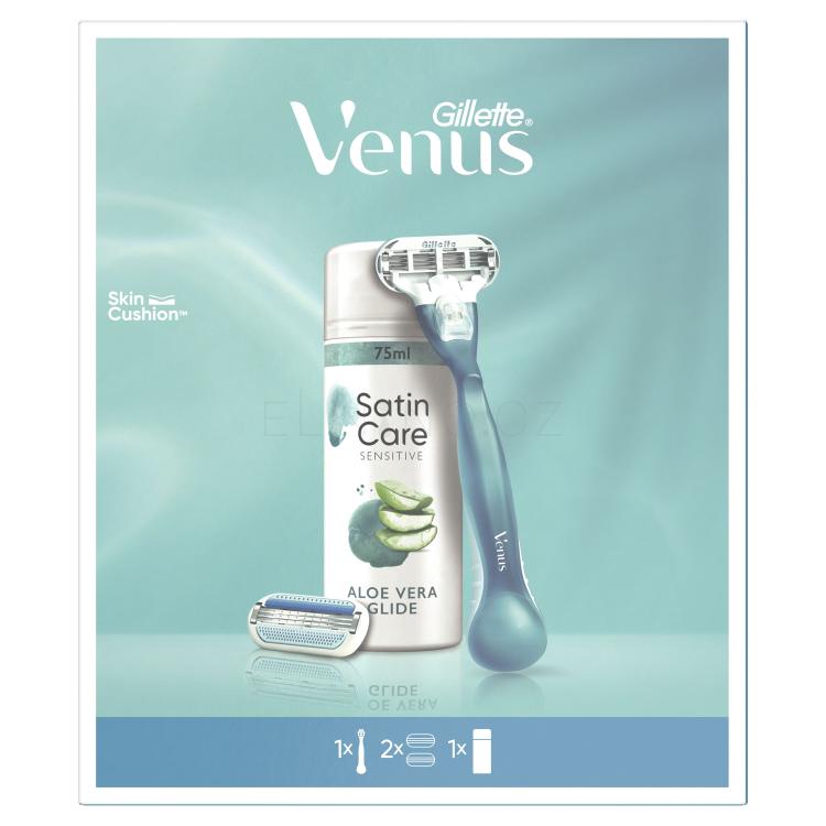 Gillette Venus Dárková kazeta holicí strojek Venus Smooth 1 ks + náhradní hlavice 1 ks + gel na holení Satin Care Sensitive Aloe Vera 75 ml