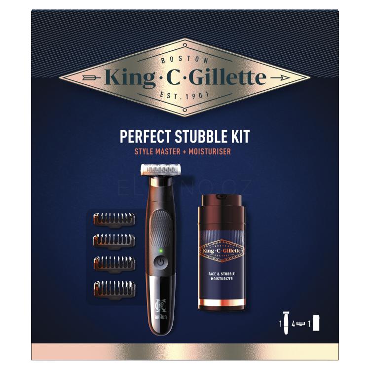 Gillette King C. Style Master Kit Dárková kazeta zastřihovač vousů Style Master 1 ks + výměnné hřebenové nástavce 4 ks + hydratační krém King C Gillette 100 ml