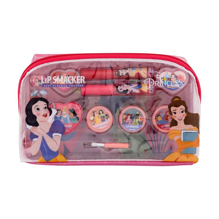 Lip Smacker Disney Princess Essential Makeup Bag Dárková kazeta lesk na rty 2 x 2 ml + krémový lesk na rty 2 x 0,8 g + rozjasňující krém 3 x 1,6 g + prsten 2 ks + přívěsek + aplikátor + kosmetická taštička