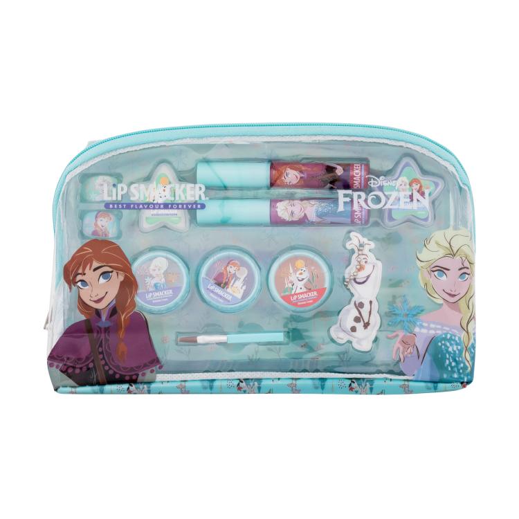 Lip Smacker Disney Frozen Essential Makeup Bag Dárková kazeta lesk na rty 2 x 2 ml + krémový lesk na rty 2 x 1,6 g + rozjasňující krém 3 x 1,6 g + prsten 2 ks + přívěsek + aplikátor + kosmetická taštička