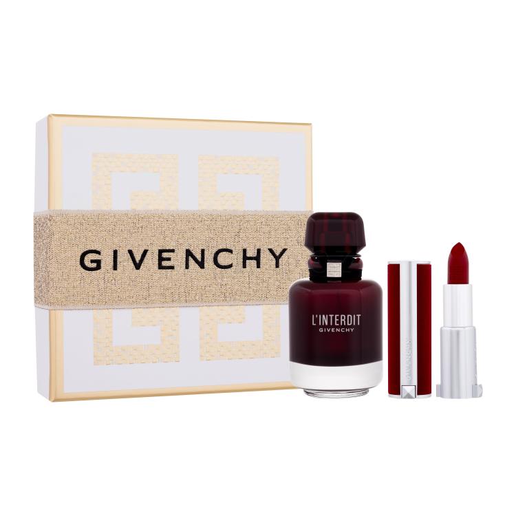Givenchy L&#039;Interdit Rouge Dárková kazeta parfémovaná voda 50 ml + rtěnka Le Rouge Deep Velvet 3,4 g 37 Rouge Grainé