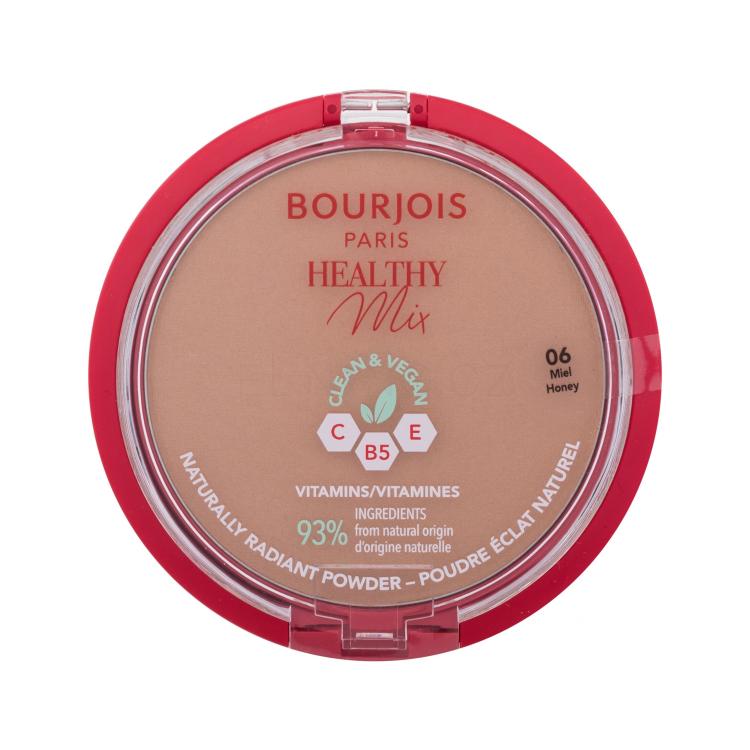 BOURJOIS Paris Healthy Mix Clean &amp; Vegan Naturally Radiant Powder Pudr pro ženy 10 g Odstín 06 Honey poškozená krabička
