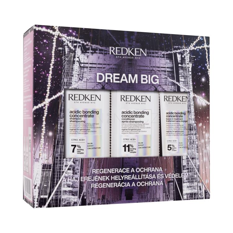 Redken Acidic Bonding Concentrate Dream Big Dárková kazeta šampon Acidic Bonding Concetrate 300 ml + kondicionér Acidic Bonding Concentrate 300 ml + vlasová péče Acidic Bonding Concentrate Leave-In Treatment 150 ml