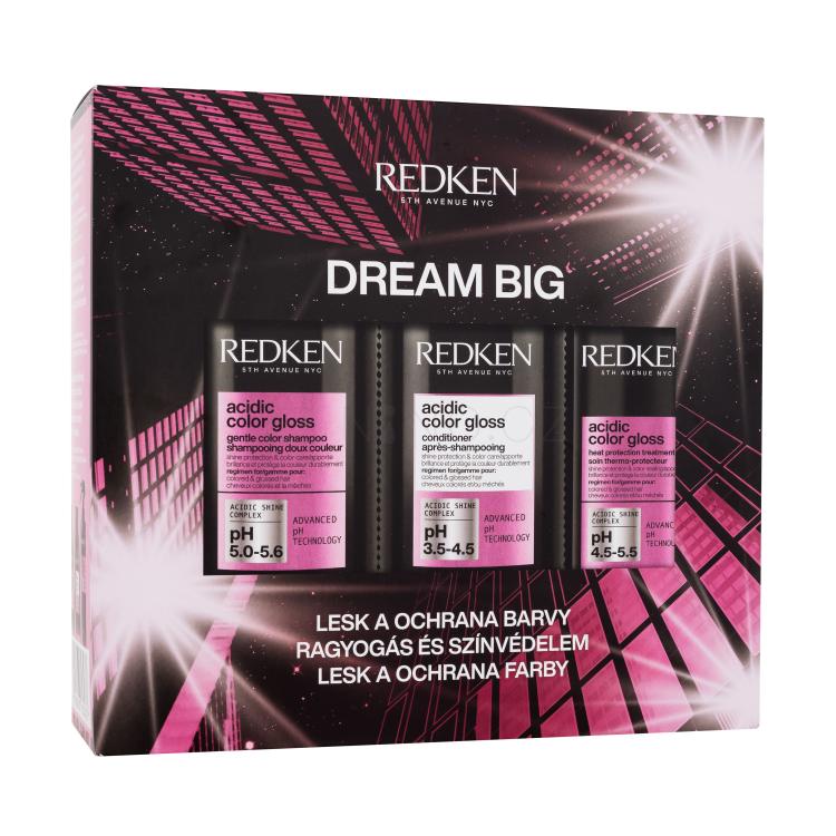 Redken Acidic Color Gloss Dream Big Dárková kazeta šampon Acidic Color Gloss 300 ml + kondicionér Acidic Color Gloss 300 ml + ochranný sprej na vlasy Acidic Color Gloss Heat Protection Treatment 190 ml