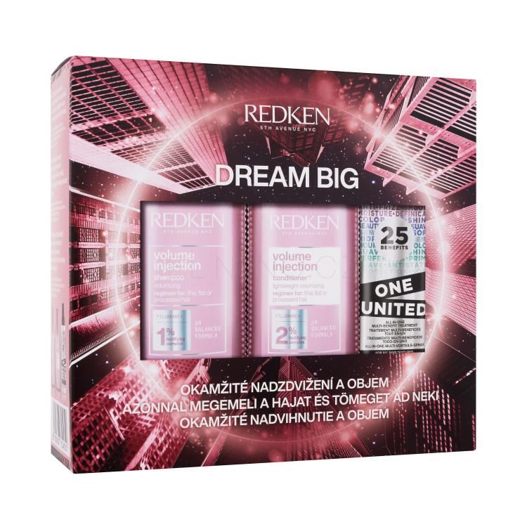 Redken Volume Injection Dream Big Dárková kazeta šampon Volume Injection 300 ml + kondicionér Volume Injection 300 ml + vlasová péče One United All-In-One Multi-Benefit Treatment 150 ml