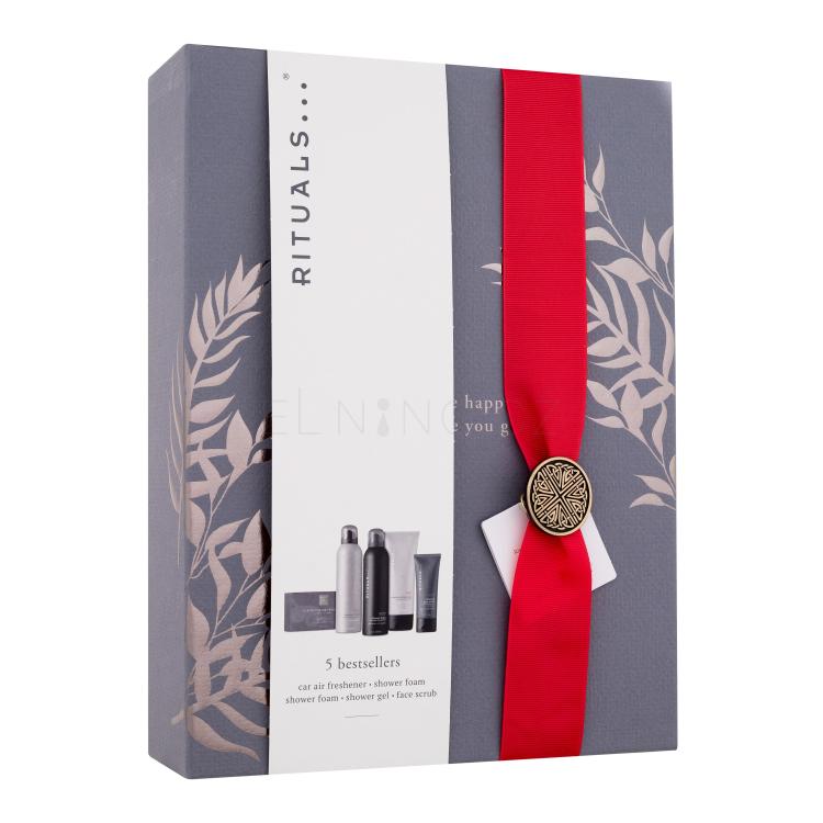 Rituals Homme Gift Set Dárková kazeta sprchová pěna Homme Shower Foam 200 ml + sprchová pěna Sport Shower Foam 200 ml + sprchový gel Sport Cooling Shower Gel 200 ml + pleťový peeling Homme Charcoal Face Scrub 70 ml + vůně do auta Luxury Car Air Freshener
