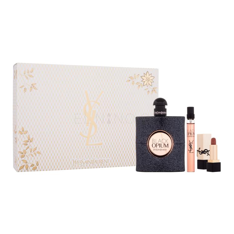 Yves Saint Laurent Black Opium Dárková kazeta parfémovaná voda 90 ml + parfémovaná voda 10 ml + rtěnka Rouge Pur Couture 1,3 g NM Nu Muse