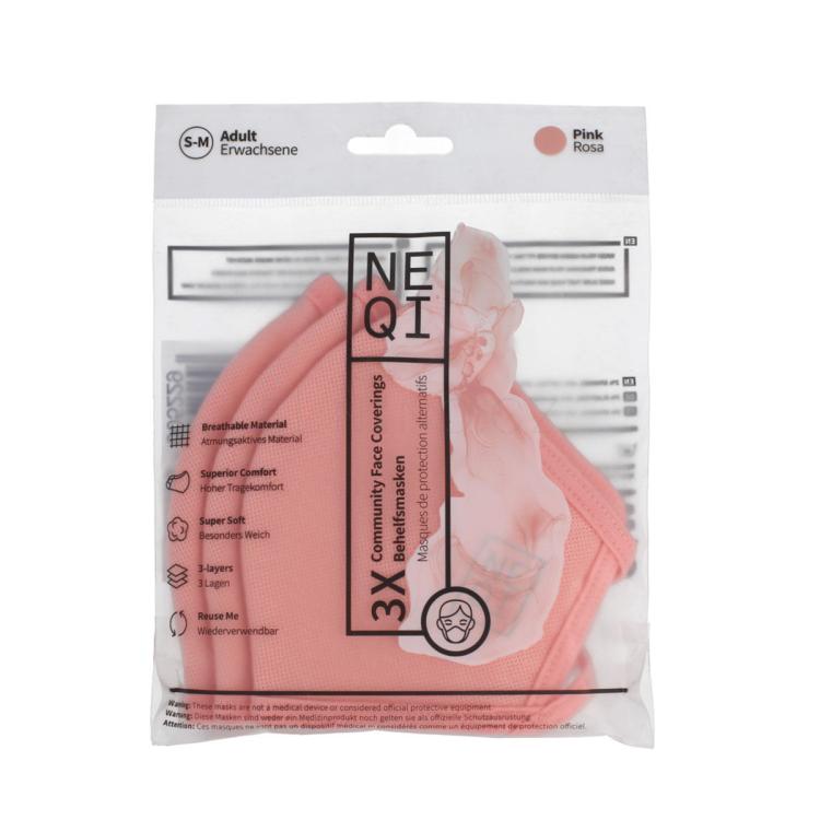 NEQI Adult Community Face Coverings S-M Pink Rouška a respirátor 3 ks
