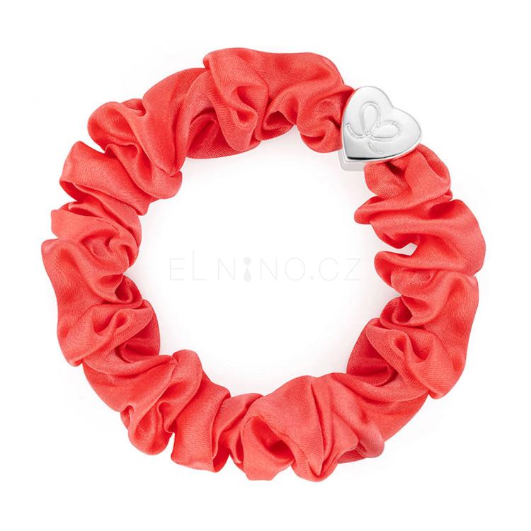 By Eloise London Silk Scrunchie Silver Heart Gumička na vlasy pro ženy 1 ks Odstín Neon Peach