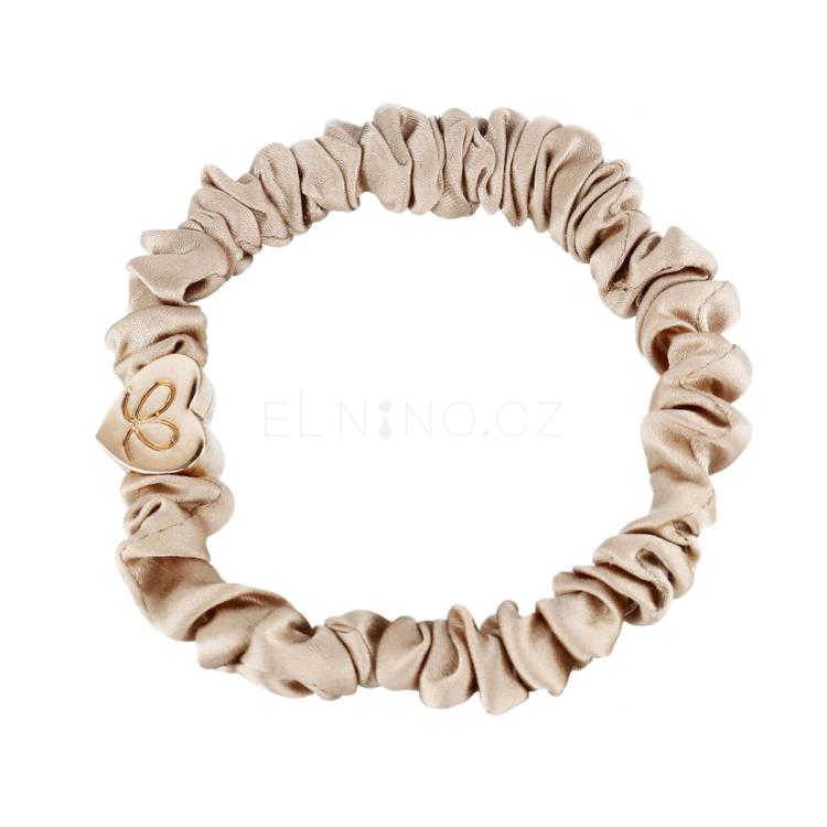 By Eloise London Skinny Silk Scrunchie Gold Heart Gumička na vlasy pro ženy 1 ks Odstín Sand