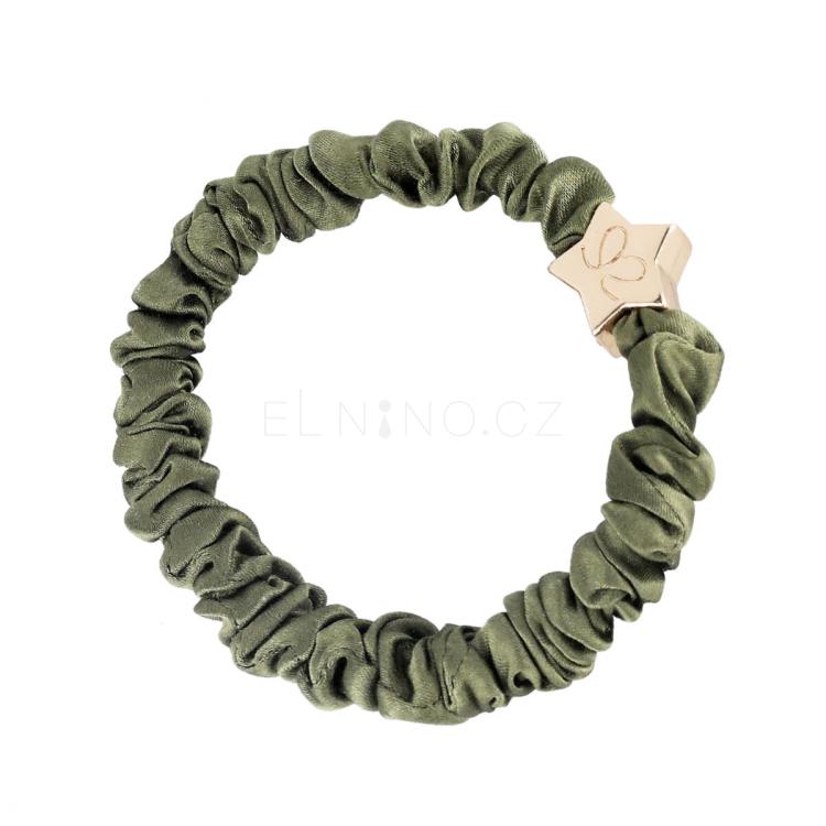 By Eloise London Skinny Silk Scrunchie Gold Star Gumička na vlasy pro ženy 1 ks Odstín Olive Green