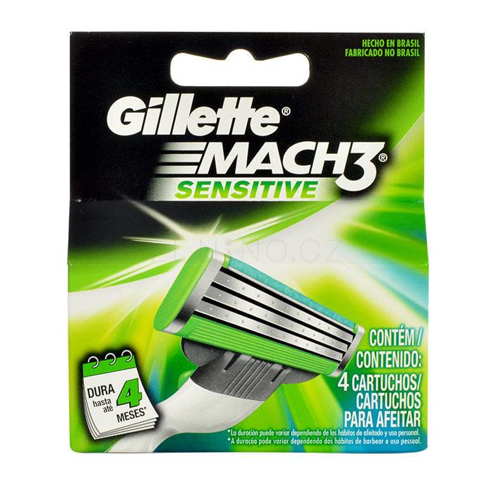 Gillette Mach 3 Sensitive Náhradní břit pro muže 4 ks poškozená krabička
