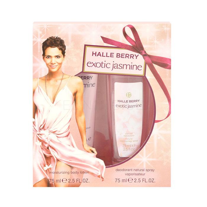 Halle Berry Exotic Jasmine Dárková kazeta deospray 75 ml + tělové mléko 75 ml poškozená krabička